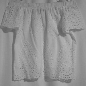 Blue Rain Womens Size Petite Extra Small 100%Cotton XS White Lined Eyelet Bardot